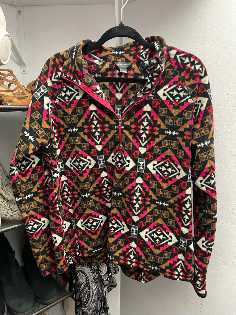 Aztec Print Fleece Jacket - Pink, Brown & Black western print